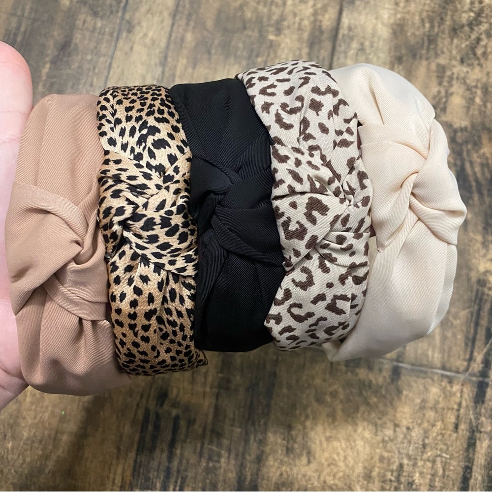 Brand New Leopard and Solid Knot Headband Set